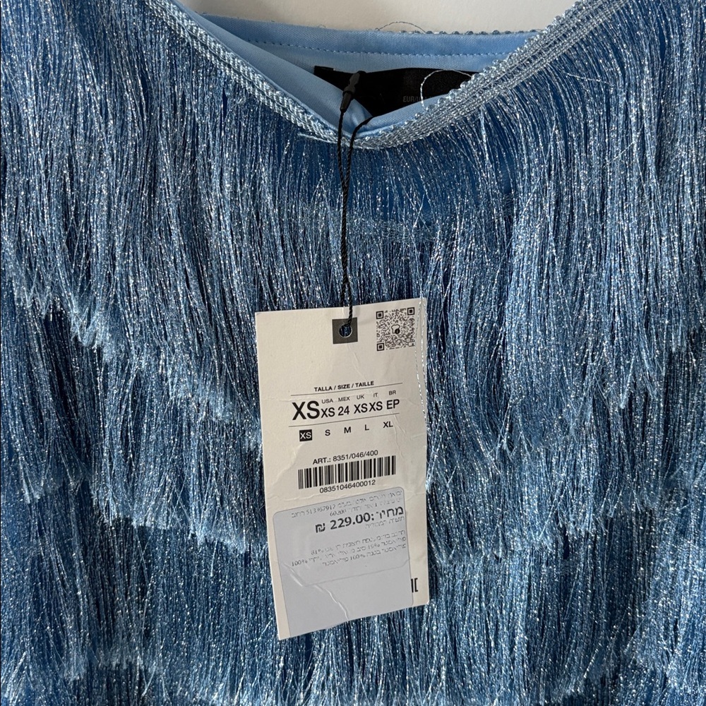 Zara Light Blue Fringe Slip Dress NWT - Picture 3 of 3